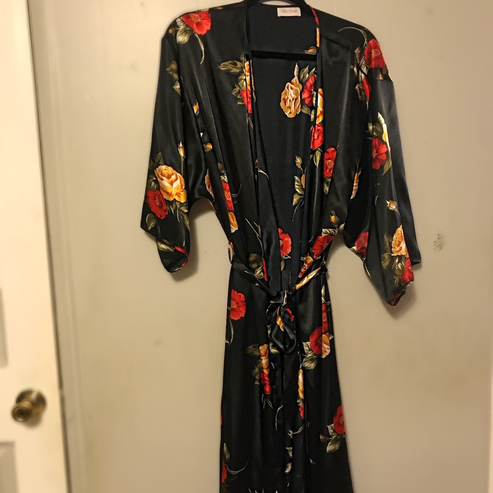 Black silky robe
